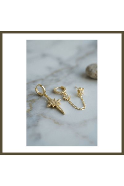 northcity n 3-Piece Earring Set with Gold-Colored Chain Detail BX