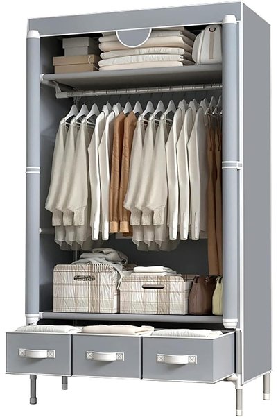 GENERAL Toriseek Portable Clothes Closet Rolling Door Wardrobe with Hanging R...