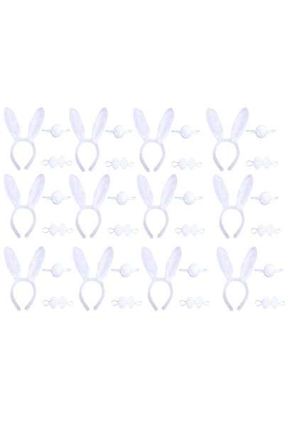 ForWhat 12Adec 3Pcs White Rabbit Crown Pompom Tail Set for Bureau Home Office...