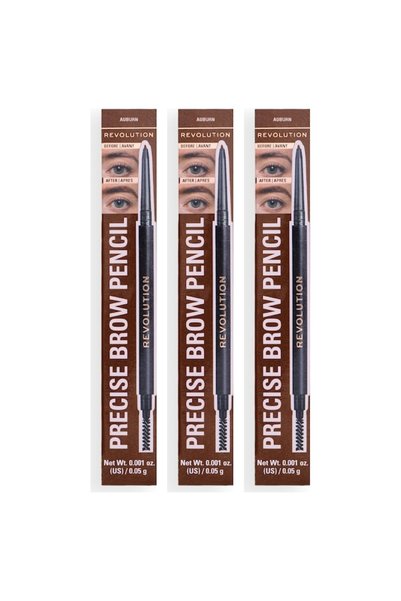 Revolution 3x PACK Precise Brow Makeup Eyebrow Pencil, Auburn, 0.05g