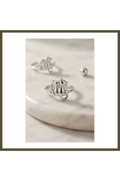 northcity n Silver-Colored Cat-Design Brass Women's Ring BX