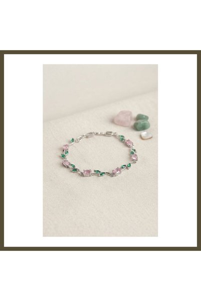 northcity n Rice-Style Silver-Colored Women's Bracelet with Pink Zircon Stone...