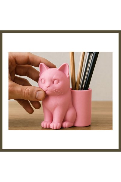 northcity n 3D-Printed Cat-Shaped Pencil Holder - Desktop Organizer - Pink BX