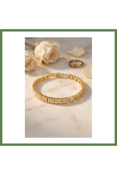 Hobibahçem Gold-Tone Brass "Elegance" Women's Bracelet with Zircon Stones HB006