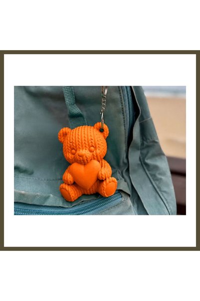 northcity n 3D-Printed Knitted Teddy Bear Keychain with a Heart - Cute Bag Ch...