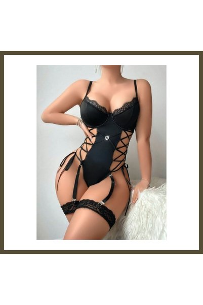 Kadın Siyah Bağlama ve Detaylı Fantezi Kostüm 2323 BX
