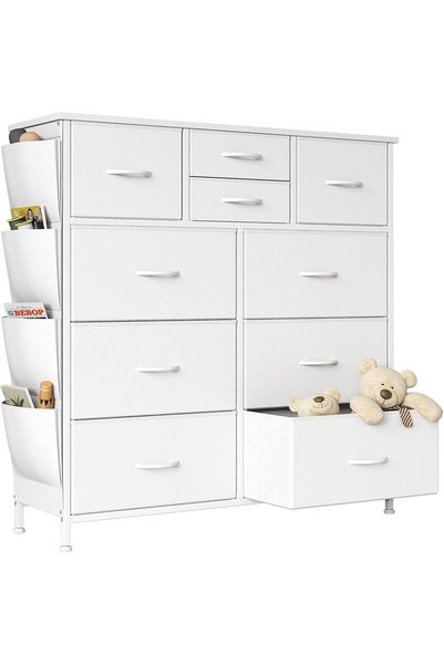 Bentifar 10 Drawers Dresser, Chest of Fabric Drawers with Side Pockets, Metal...