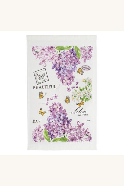 Comerivo Servetel de Bucatarie Alb din Bumbac cu Motiv Liliac, Potrivit pentr...