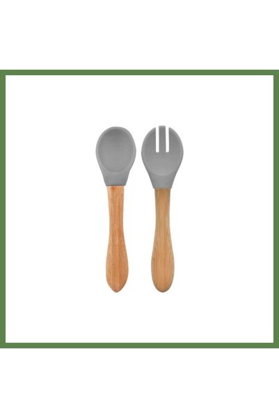 Hobibahçem Baby Spoon and Fork Set, Powder Gray · Color: Powder Gray HB006