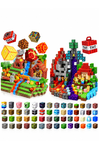 Siotay Set 2 în 1 Blocuri Magnetice Puzzle 3D, 300 Buc + 5 Figurine, Stil Pix...