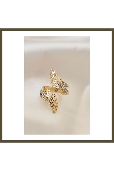 northcity n Adjustable Gold-Colored Metal Wing Ring with Zircon Stones BX