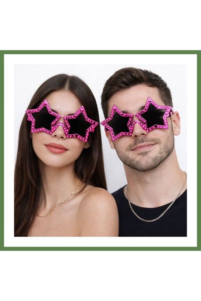 Hobibahçem Fuchsia-Colored Disco Star Retro Party Glasses 16x7 cm HB006