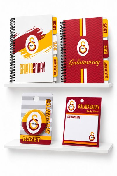 Galatasaray دفتر ملاحظات حلزوني A5 بغلاف صلب مرخص، مخطط، مربع، مجموعة مزدوجة،...