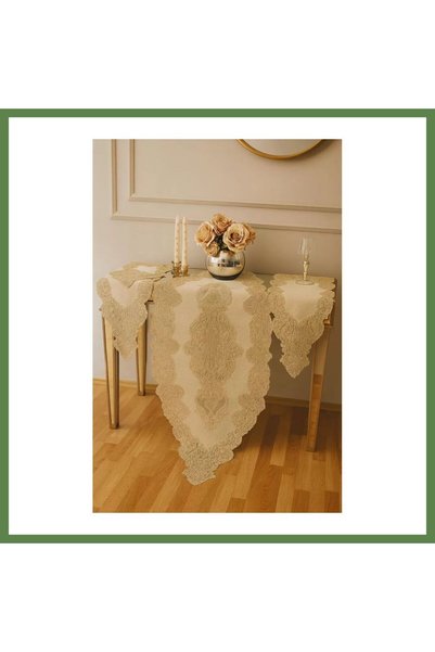Hobibahçem 5-Piece Living Room Set with Linen Lace Tablecloth and Table Runne...