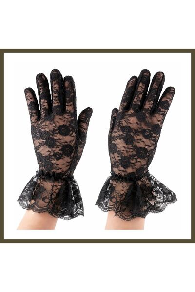 northcity n Black Guipure Lace Gloves, Short? Vintage, Elegant Women's Gloves BX