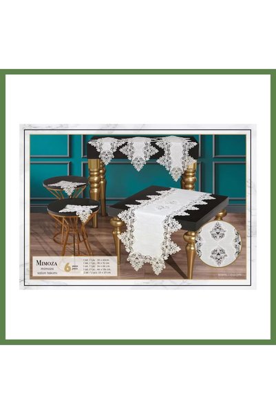 Hobibahçem Cream Mimosa 5-Piece Lace Table Runner Set—Bridal Set for the Livi...
