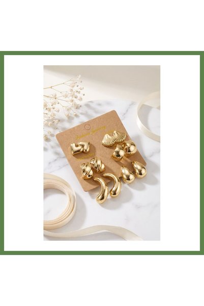 Hobibahçem Gold-Plated CCB 6-Pair Women's Earring Set HB006