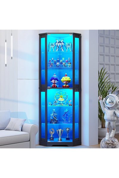 GENERAL BROTTAR 71 Inch Corner Display Case with Glass Doors, 6 Tier Cabinet ...