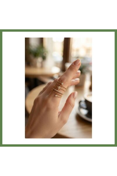 Hobibahçem Gold-Toned Spiral North Star-Style Women's Ring HB006