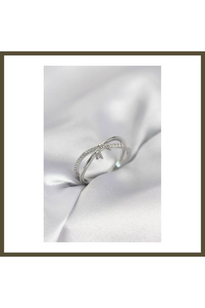 northcity n Silver-Colored Zircon-Set Bow Detail Women's Ring BX