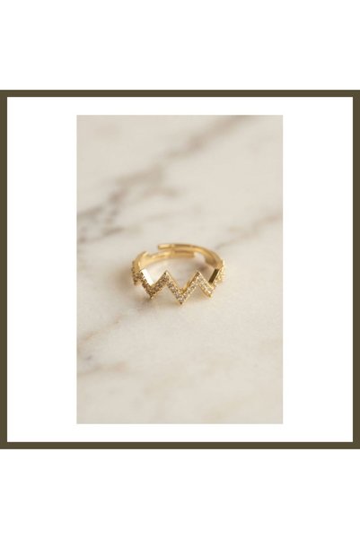 northcity n Gold-Colored Zircon-Set Adjustable Zigzag Ring BX