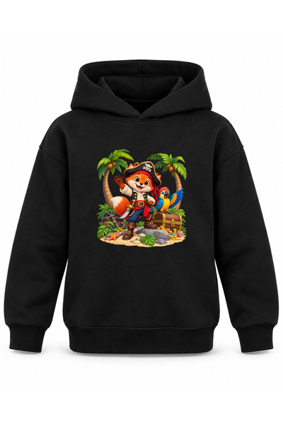 ROOSTER GOLD Black Kids' Hooded Sweatshirt with Pirate Adventure Print