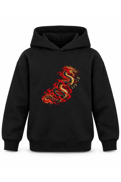 ROOSTER GOLD Black Kids' Hoodie with Dragon Print