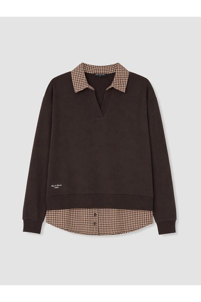 LC Waikiki LCW Comfort Shirt Collar Plaid Women's Sweatshirt