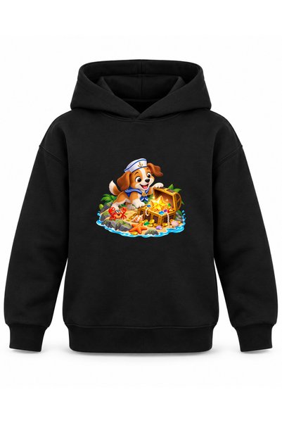 ROOSTER GOLD Black Kids' Hooded Sweatshirt with Pirate Adventure Print