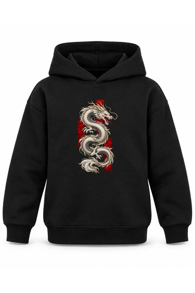 ROOSTER GOLD Black Kids' Hoodie with Dragon Print