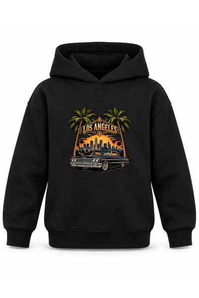 ROOSTER GOLD Los Angeles Gothic-Printed Black Kids' Hooded Sweatshirt