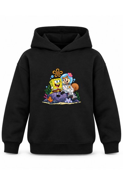 ROOSTER GOLD "Friends of the Sea" Printed Black Children's Hooded Sweatshirt