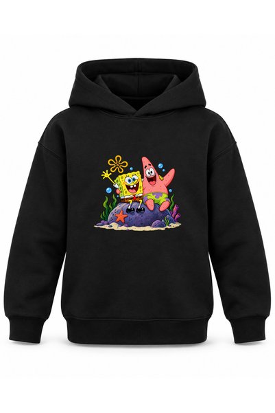 ROOSTER GOLD "Friends of the Sea" Printed Black Children's Hooded Sweatshirt