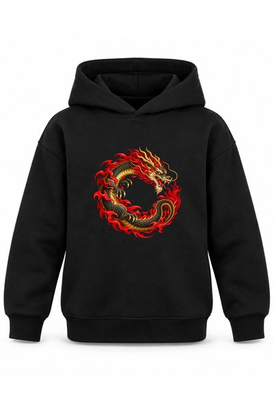 ROOSTER GOLD Black Kids' Hoodie with Dragon Print