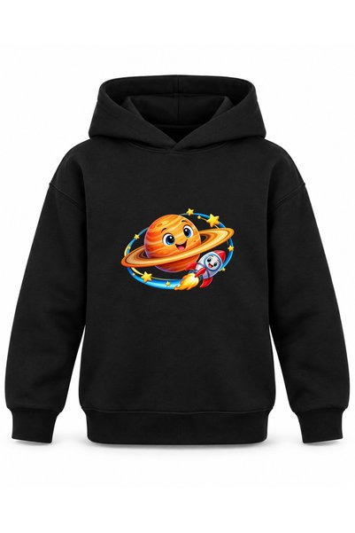 ROOSTER GOLD Black Kids' Hooded Sweatshirt with Planet Print