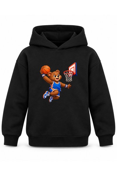 ROOSTER GOLD Black Kids' Hooded Sweatshirt with Basketball Print