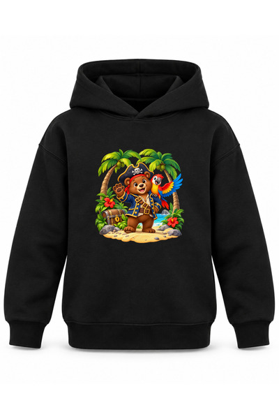 ROOSTER GOLD Black Kids' Hooded Sweatshirt with Pirate Adventure Print