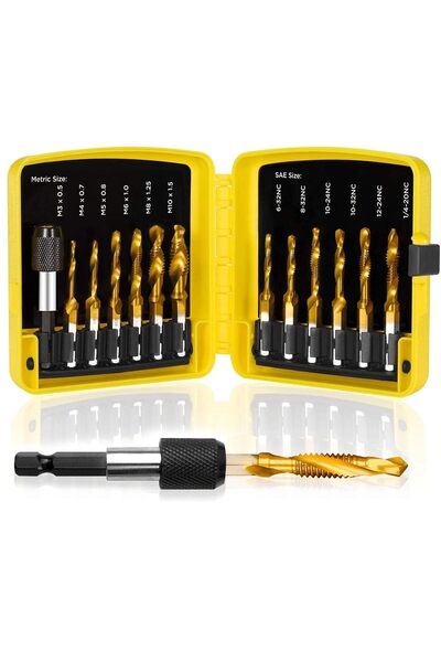 TERRIFI Tap Bit Set, 13 PCS 3 in 1 Combination Drill Tap & Tap Bit Set, HSS T...