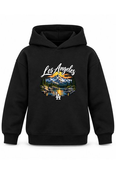 ROOSTER GOLD Los Angeles Signature-Printed Black Kids' Hooded Sweatshirt