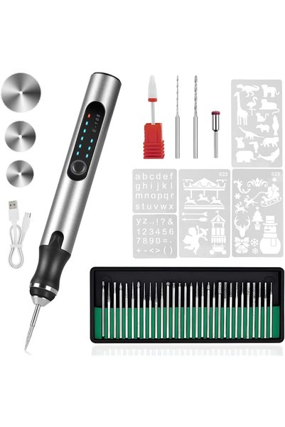 AZONEE Electric Engraving Pen with 37 Bits, USB Rechargeable Cordless Engravi...