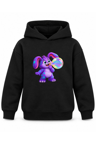ROOSTER GOLD Black Kids' Hooded Sweatshirt with Cute Monster Print