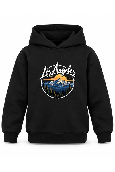 ROOSTER GOLD Los Angeles Signature-Printed Black Kids' Hooded Sweatshirt