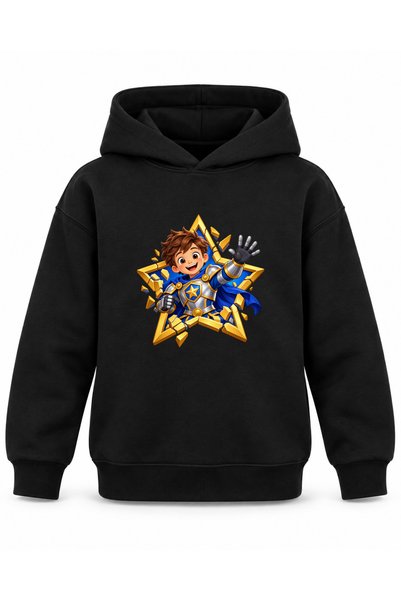 ROOSTER GOLD Black Kids' Hooded Sweatshirt with "Mini Hero" Print