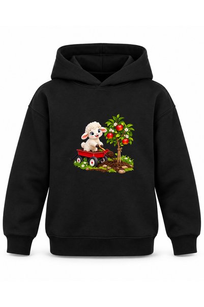 ROOSTER GOLD Black Kids' Hooded Sweatshirt with Farm Print