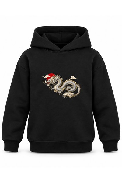 ROOSTER GOLD Black Kids' Hoodie with Dragon Print