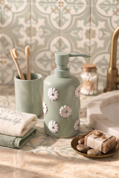 NESS HOME Dozator de săpun lichid ceramic pentru baie și bucătărie, cu model ...