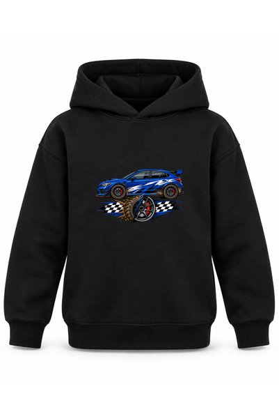 ROOSTER GOLD Black Children's Hooded Sweatshirt with Car Print