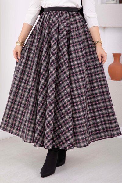 EBRUTESETTÜR Black Plaid Flared Skirt