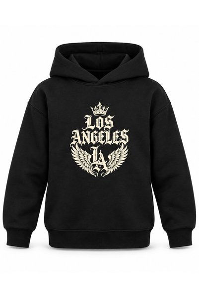 ROOSTER GOLD Los Angeles Black Kids' Hooded Sweatshirt with Winged Crest Print