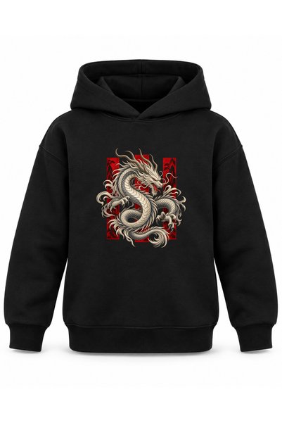 ROOSTER GOLD Black Kids' Hoodie with Dragon Print